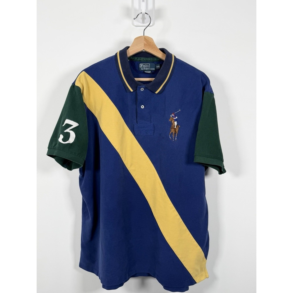 VTG Polo Ralph Lauren Rugby Polo Shirt Mens 2XL Blue Colorblock Big Pony Logo #3